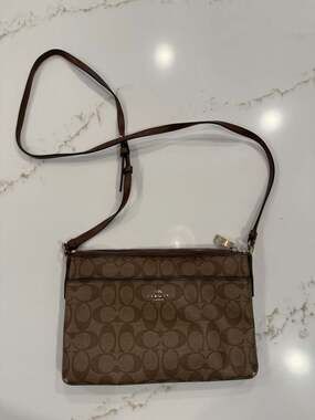 Coach Crossbody Dark Signature Leather/ Brown With Removable Pouch